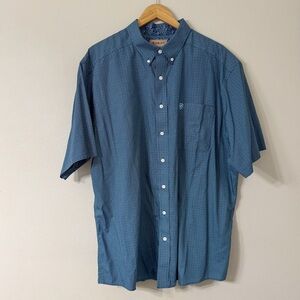 Ariat Men’s XXL Wrinkle Free Short Sleeve Button Down Shirt Blue Geometric Print
